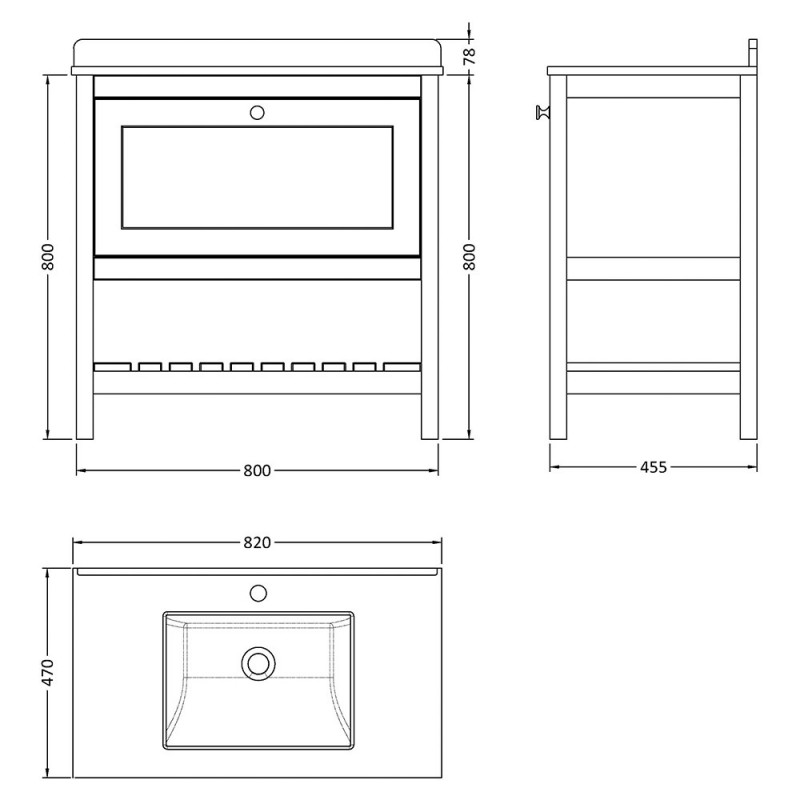 Bexley 600mm Freestanding Vanity Units with Marble Tops