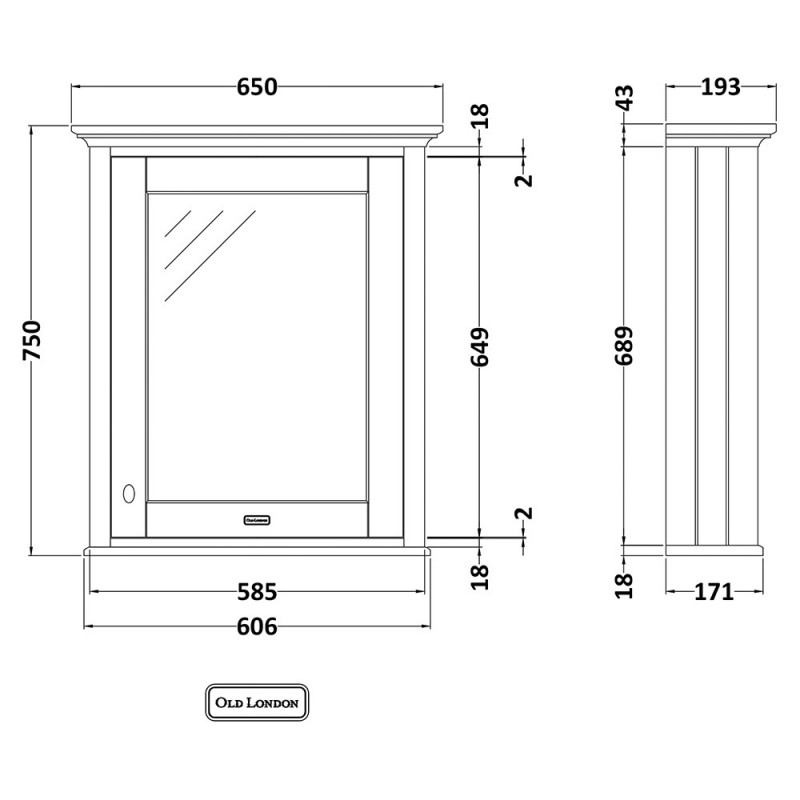 Old London 600mm Mirror Cabinet