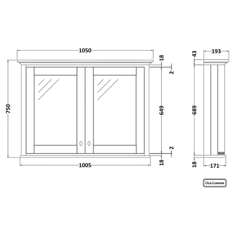 Old London 1050mm Mirror Cabinet