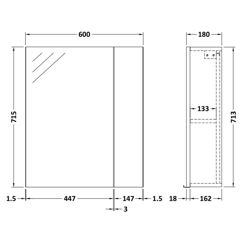 Fusion 600mm Split Mirror Cabinet