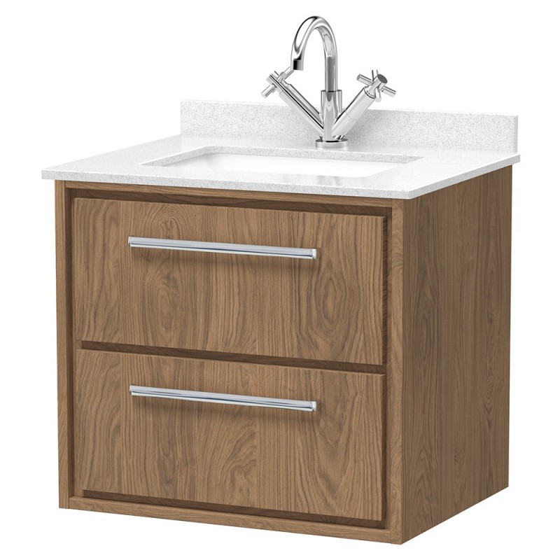 Lille 600mm Wall Hung Double Drawer Vanity Units With Marble Tops