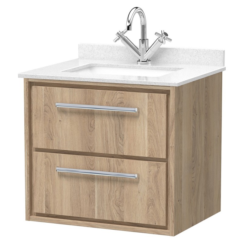 Lille 600mm Wall Hung Double Drawer Vanity Units With Marble Tops