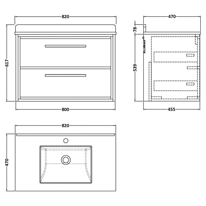Lille 800mm Wall Hung Double Drawer Vanity Units With Marble Tops