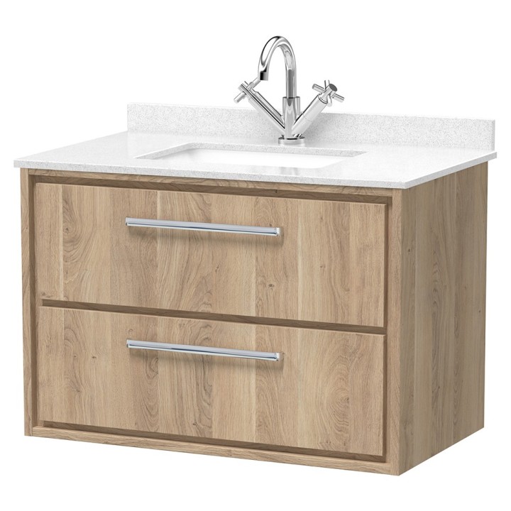 Lille 800mm Wall Hung Double Drawer Vanity Units With Marble Tops