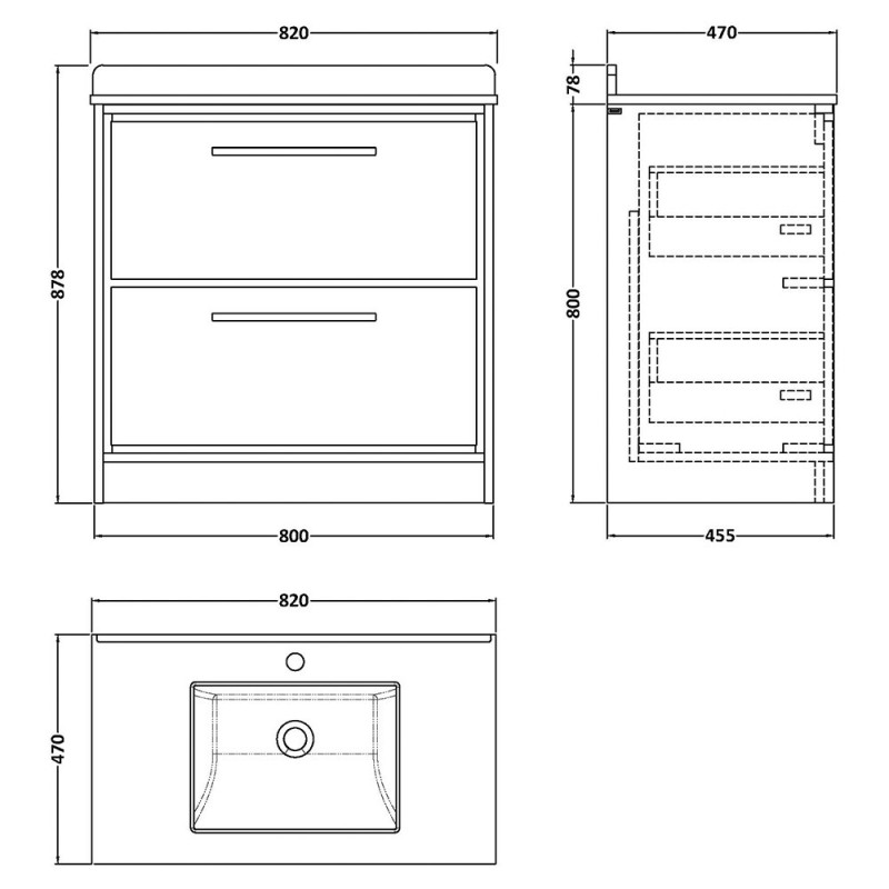 Lille 800mm Freestanding Double Drawer Vanity Units With Marble Tops