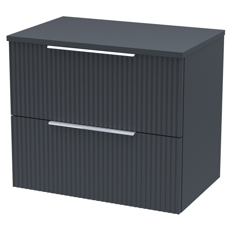 Fluted 600mm Wall Hung Double Drawer Worktop Vanity Units