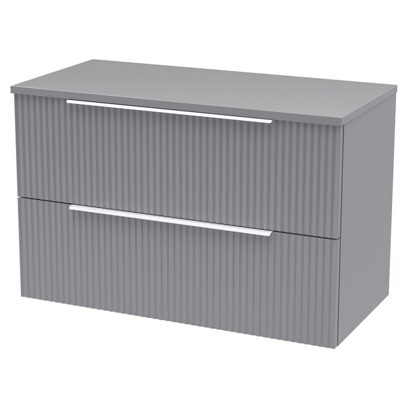 Fluted 800mm Wall Hung Double Drawer Worktop Vanity Units