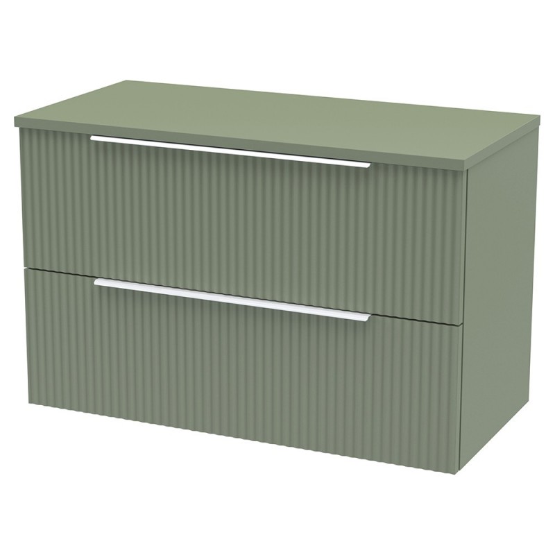 Fluted 800mm Wall Hung Double Drawer Worktop Vanity Units