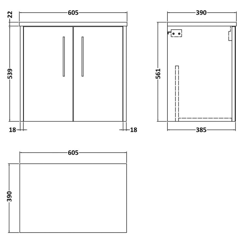 Juno 600mm Wall Hung Cabinet Worktop Vanity Units