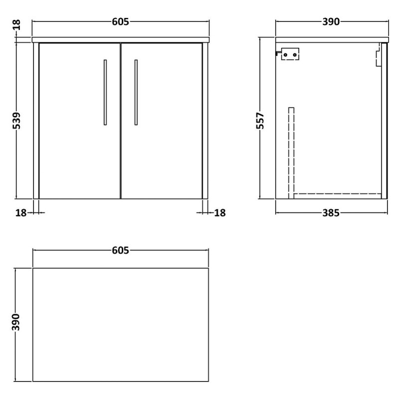 Juno 600mm Wall Hung Cabinet Worktop Vanity Units