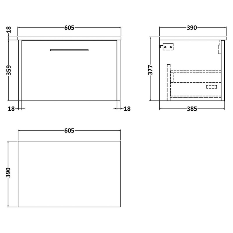 Juno 600mm Wall Hung Drawer Worktop Vanity Units