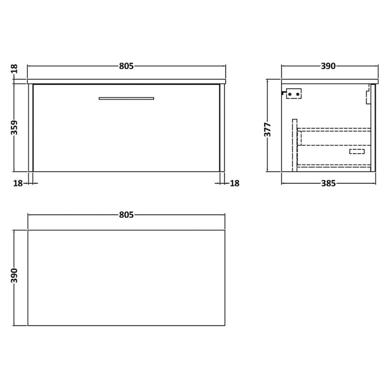 Juno 800mm Wall Hung Drawer Worktop Vanity Units