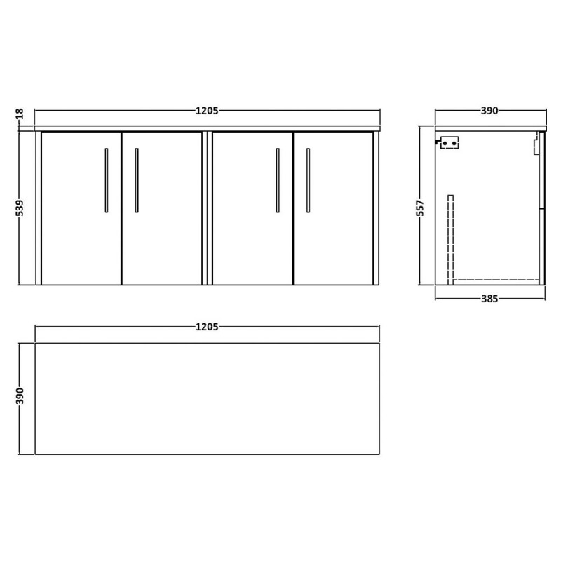 Juno 1200mm Wall Hung Cabinet Worktop Vanity Units