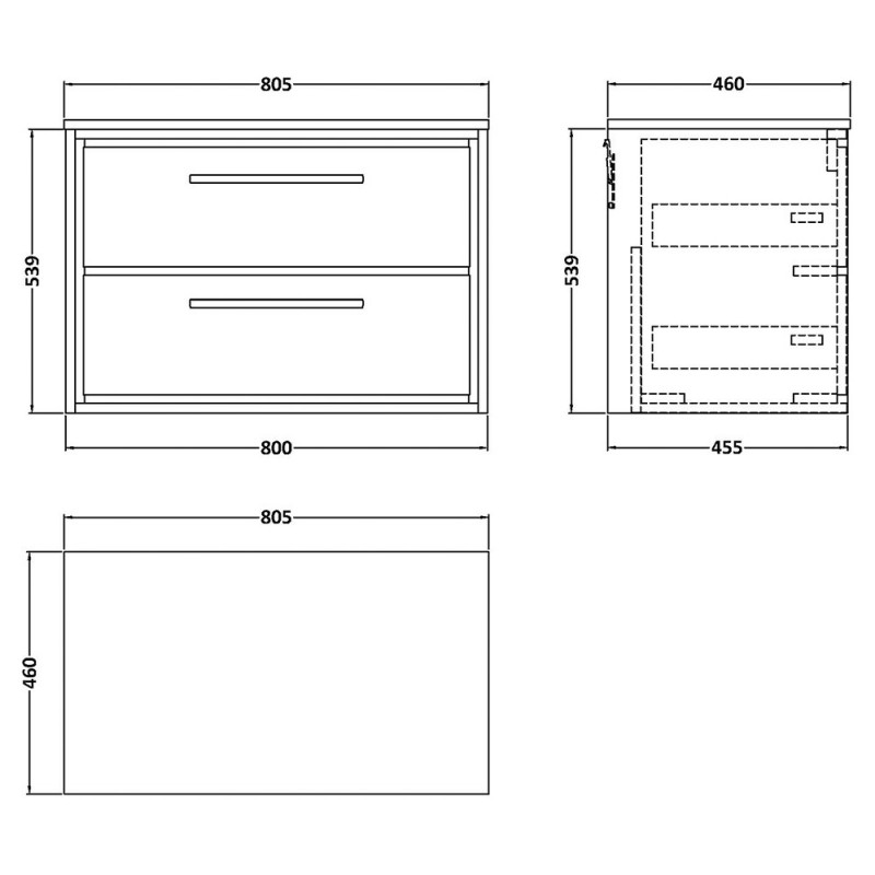 Lille 800mm Wall Hung Double Drawer Worktop Vanity Units