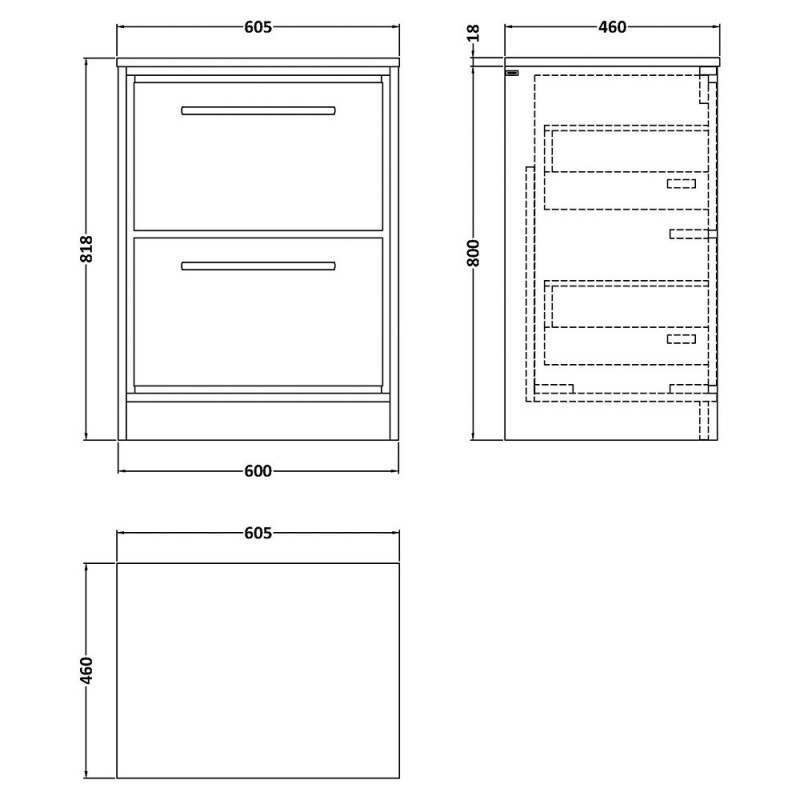 Lille 600mm Freestanding Double Drawer Worktop Vanity Units