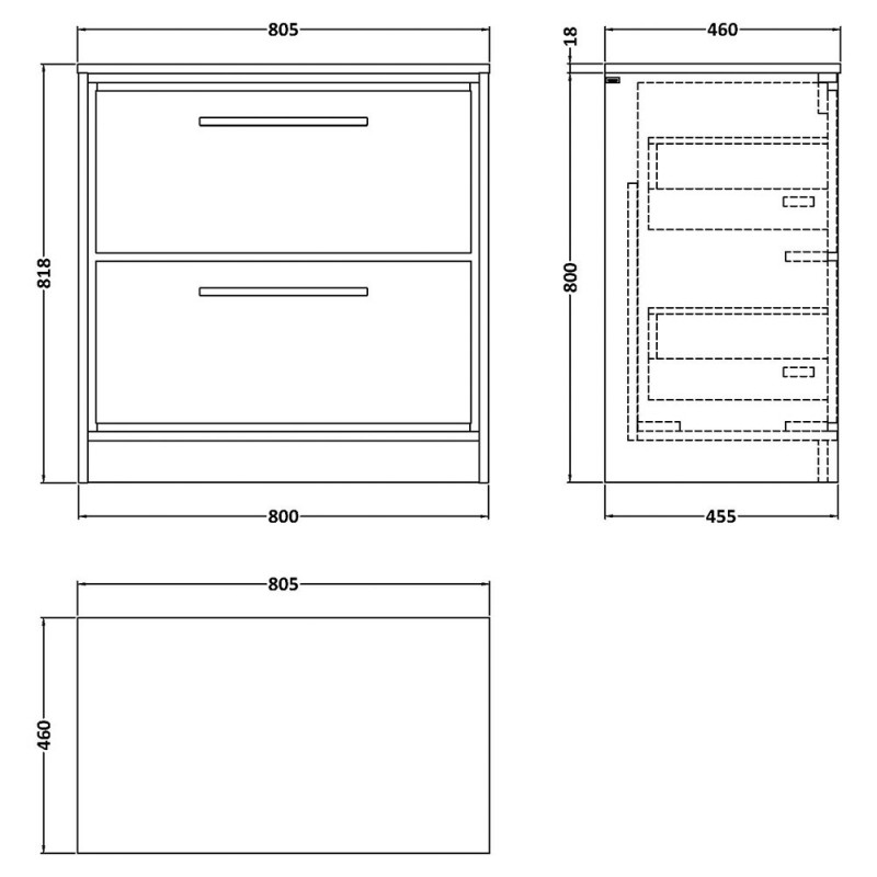 Lille 800mm Freestanding Double Drawer Worktop Vanity Units