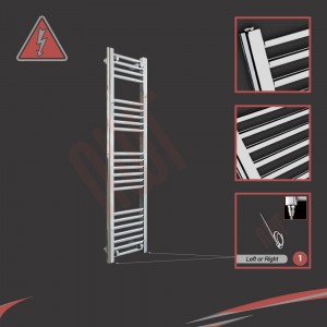 300mm (w) x 1200mm (h) Electric Straight Chrome Towel Rail (Single Heat or Thermostatic Option)