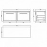 Lille 1200mm Wall Hung Double Drawer Worktop Vanity Units