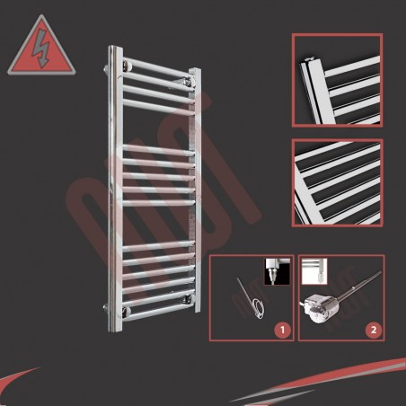 400mm (w) x 800mm (h) Electric Straight Chrome Towel Rail (Single Heat or Thermostatic Option)