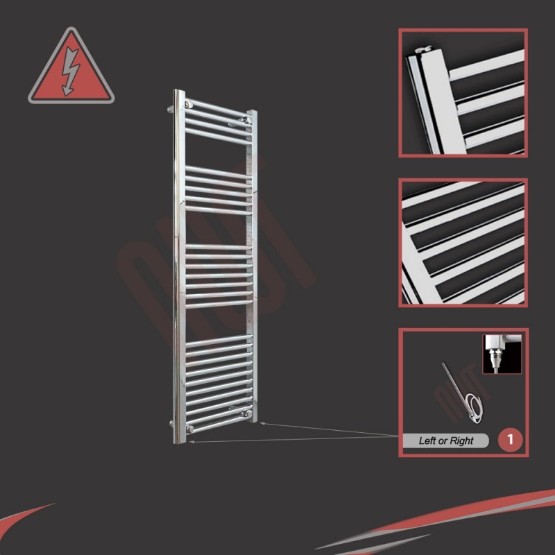 400mm (w) x 1400mm (h) Electric Straight Chrome Towel Rail (Single Heat or Thermostatic Option)