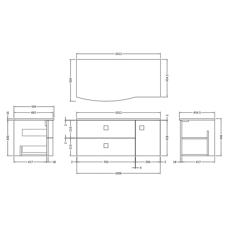 Sarena 1000mm Wall Hung Worktop Vanity Units