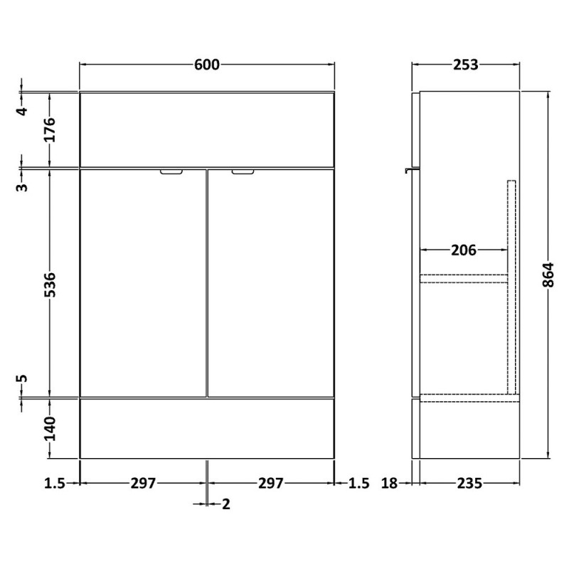 Fusion Fitted 600mm Slimline Freestanding Vanity Units