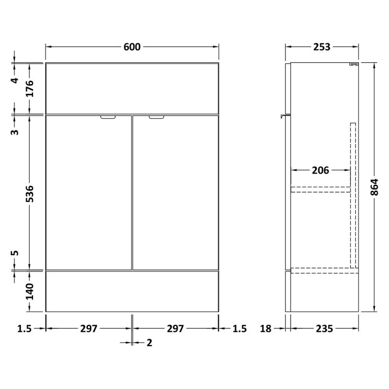 Fusion Fitted 600mm Slimline Freestanding Vanity Units