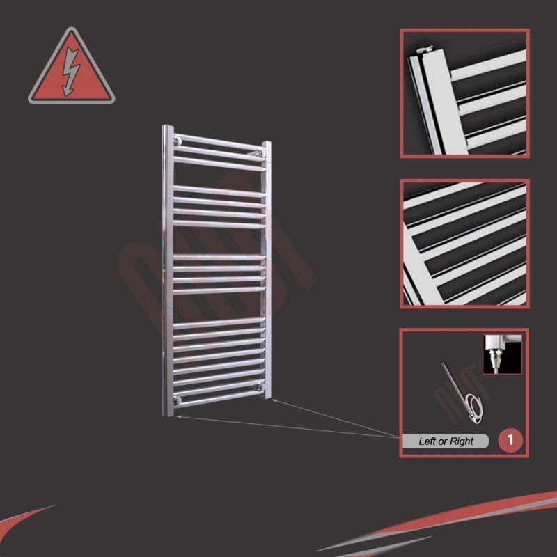 500mm (w) x 1000mm (h) Electric Straight Chrome Towel Rail (Single Heat or Thermostatic Option)