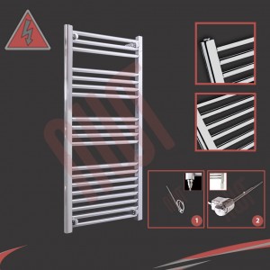 500mm (w) x 1000mm (h) Electric Straight Chrome Towel Rail (Single Heat or Thermostatic Option)