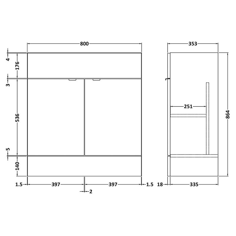 Fusion Fitted 800mm Full Depth Freestanding Vanity Units