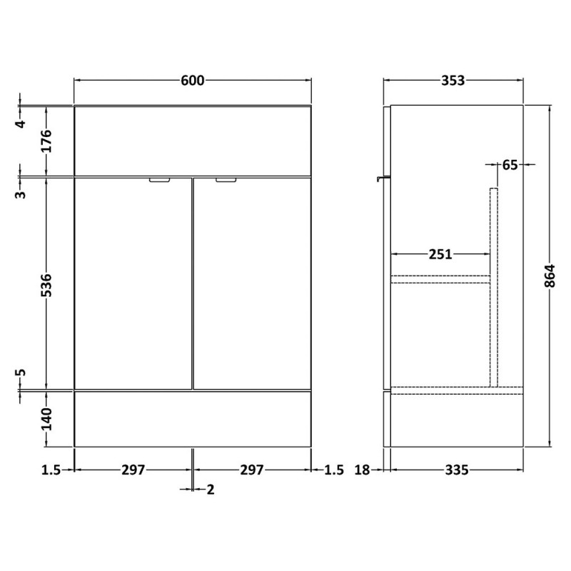 Fusion Fitted 600mm Full Depth Freestanding Vanity Units