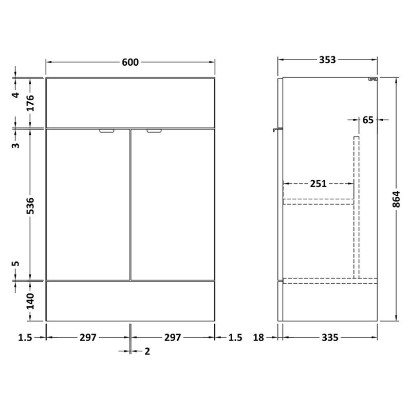 Fusion Fitted 600mm Full Depth Freestanding Vanity Units