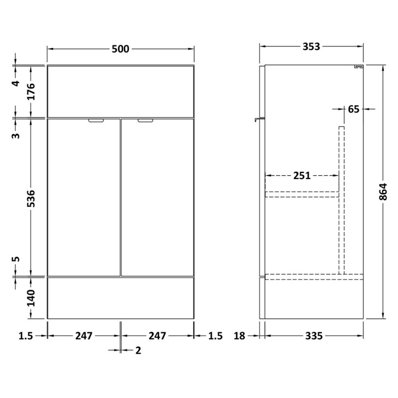 Fusion Fitted 500mm Full Depth Freestanding Vanity Units