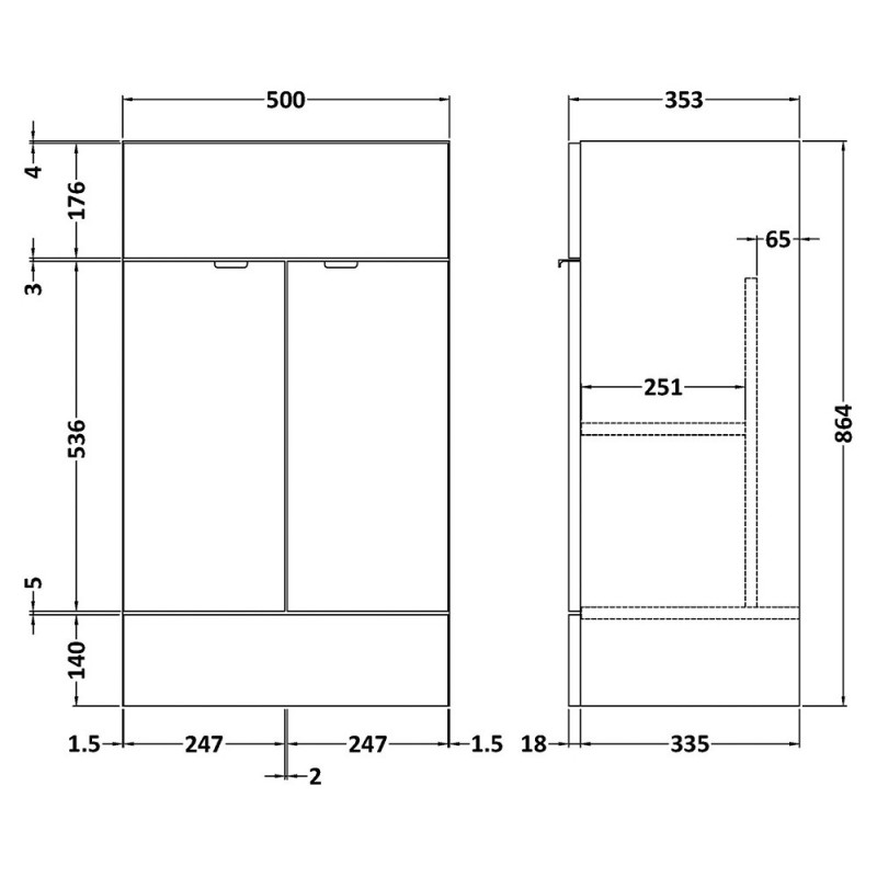 Fusion Fitted 500mm Full Depth Freestanding Vanity Units