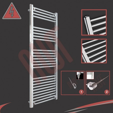 500mm (w) x 1400mm (h) Electric Straight Chrome Towel Rail (Single Heat or Thermostatic Option)
