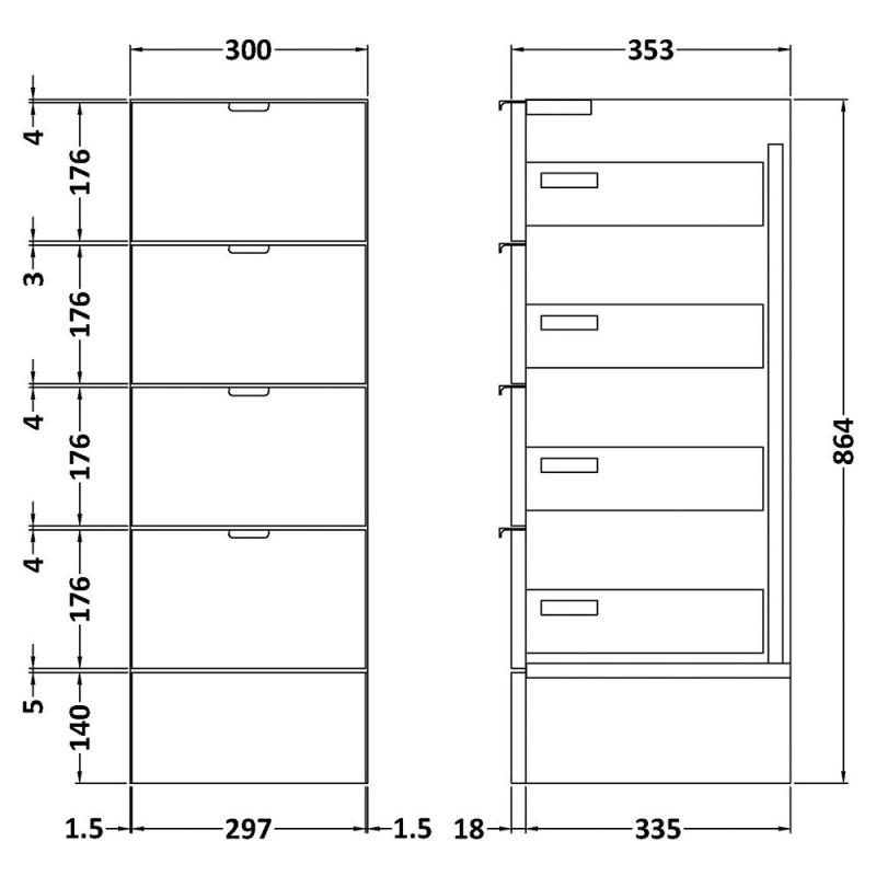 Fusion Fitted 300mm Full Depth Freestanding Drawer Units