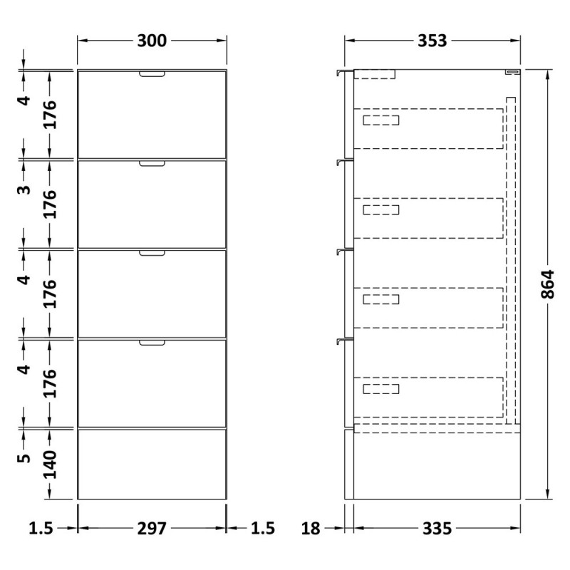 Fusion Fitted 300mm Full Depth Freestanding Drawer Units