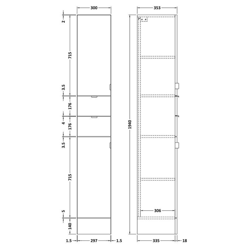 Fusion Fitted 300mm Full Depth Freestanding Wall Towel Unit