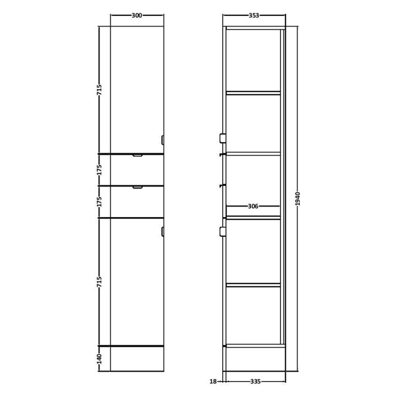 Fusion Fitted 300mm Full Depth Freestanding Wall Tower Unit