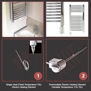 500mm (w) x 1400mm (h) Electric Straight Chrome Towel Rail (Single Heat or Thermostatic Option)