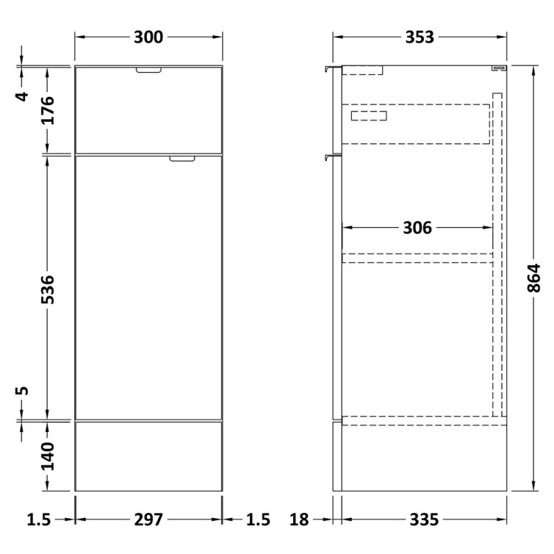 Fusion Fitted 300mm Full Depth Freestanding Drawer Line Units