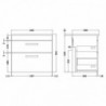 Athena 600mm Wall Hung Double Drawer Worktop Vanity Unit