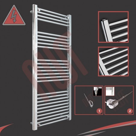 600mm (w) x 1400mm (h) Electric Straight Chrome Towel Rail (Single Heat or Thermostatic Option)