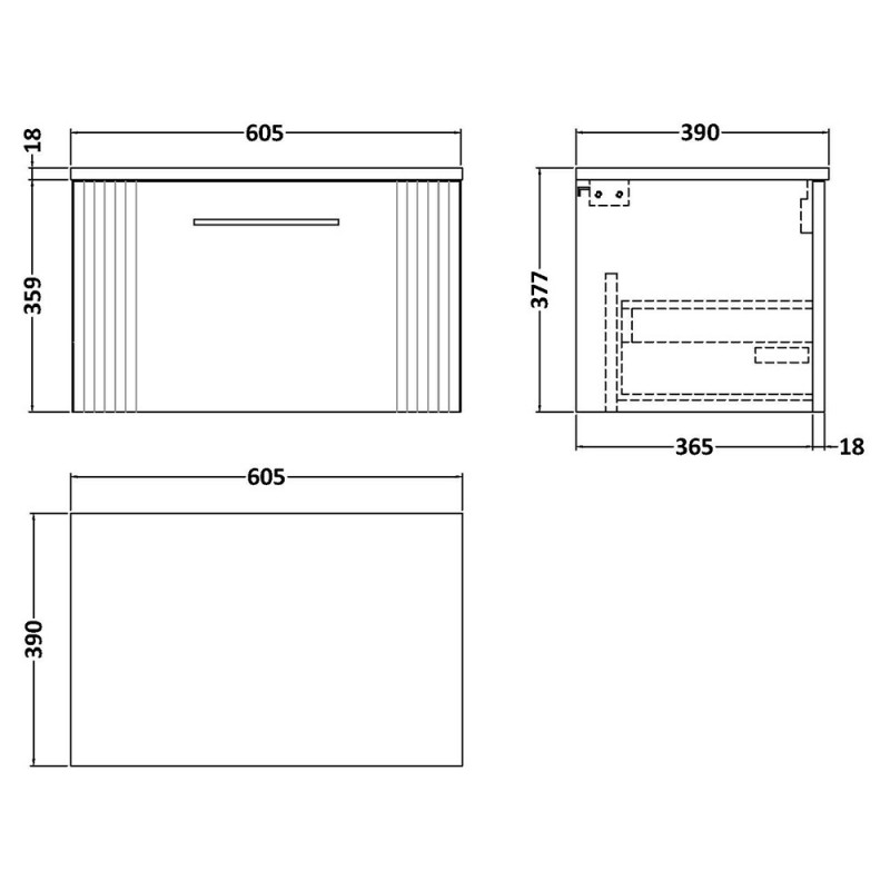 Deco 600mm Wall Hung Single Drawer Worktop Vanity Unit