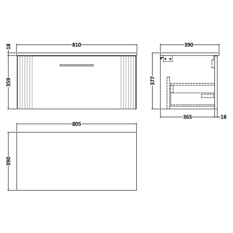 Deco 800mm Wall Hung Single Drawer Worktop Vanity Unit