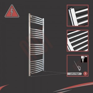 400mm (w)  x 1200mm (h) Electric Curved Chrome Towel Rail (Single Heat or Thermostatic Option)