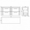 Deco 1200mm Wall Hung Four Drawer Worktop Vanity Unit