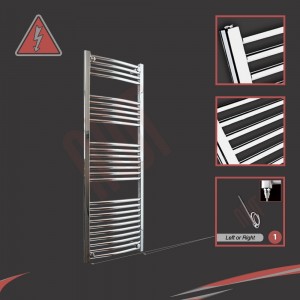 500mm (w)  x 1400mm (h) Electric Curved Chrome Towel Rail (Single Heat or Thermostatic Option)