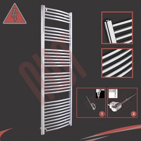 500mm (w)  x 1600mm (h) Electric Curved Chrome Towel Rail (Single Heat or Thermostatic Option)