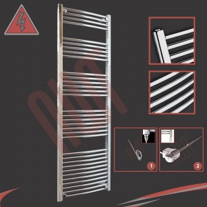 600mm (w) x 1800mm (h) Electric Curved Chrome Towel Rail (Single Heat or Thermostatic Option)